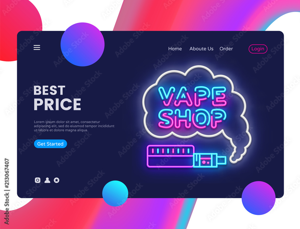 Vape Shop design template vector. Vaping web banner interface, Neon sign,  modern trend design, neon style web banner, bright neon advertising. Vector  illustration Stock Vector | Adobe Stock