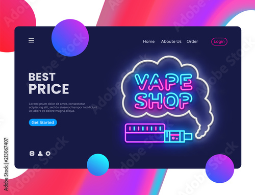 Vape Shop design template vector. Vaping web banner interface, Neon sign, modern trend design, neon style web banner, bright neon advertising. Vector illustration