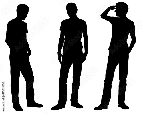 Silhouettes of men is different standing positions isolated on white