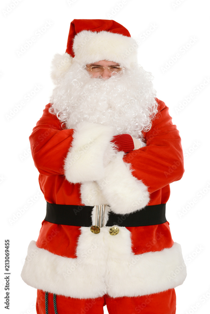 Grumpy Santa Claus in traditional suit, arm crossed Grumpy Santa Claus in traditional suit, arm crossed