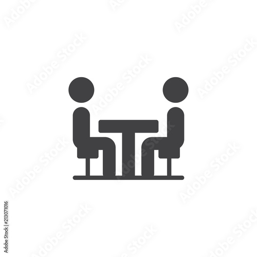 Interview vector icon. filled flat sign for mobile concept and web design. People sitting at the table simple solid icon. Business, meeting symbol, logo illustration. Pixel perfect vector graphics