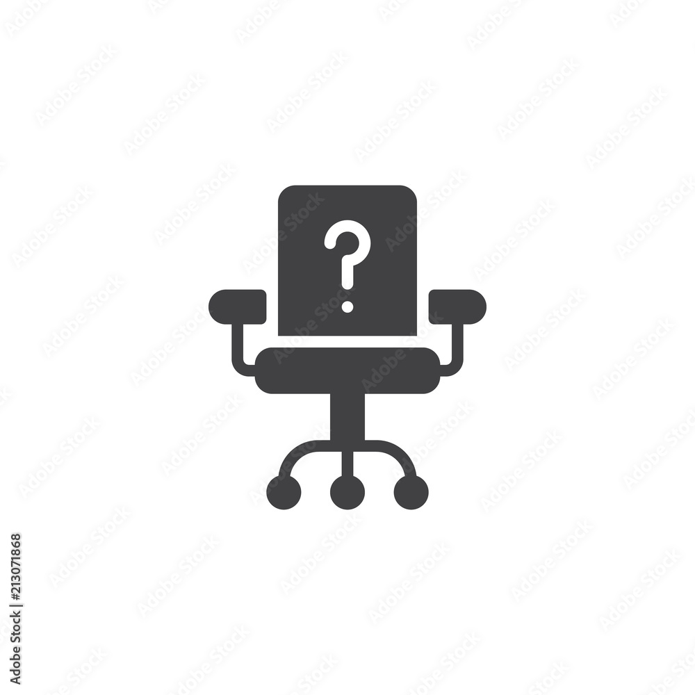 Office chair with question mark vector icon. filled flat sign for mobile concept and web design. Job Vacancy simple solid icon. Symbol, logo illustration. Pixel perfect vector graphics Office chair with question mark vector icon. filled flat sign for mobile concept and web design. Job Vacancy simple solid icon. Symbol, logo illustration. Pixel perfect vector graphics