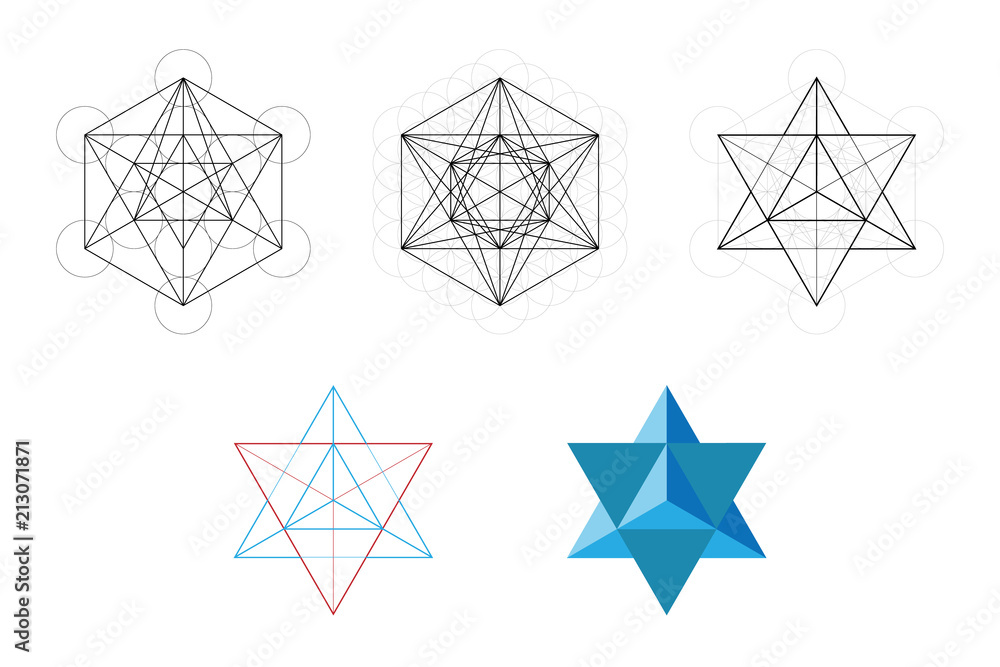 Set of geometrical elements and shapes. Sacred Geometry Davids Star development from Metatron Cube. Vector designs Set of geometrical elements and shapes. Sacred Geometry Davids Star development from Metatron Cube. Vector designs