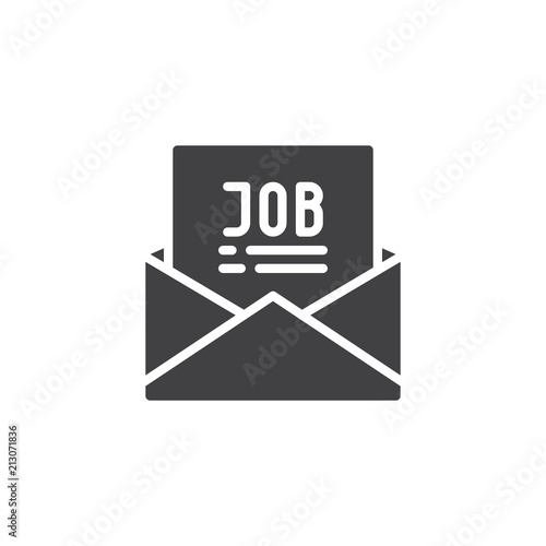 Mail with job offer vector icon. filled flat sign for mobile concept and web design. Open envelope with job letter simple solid icon. Symbol, logo illustration. Pixel perfect vector graphics