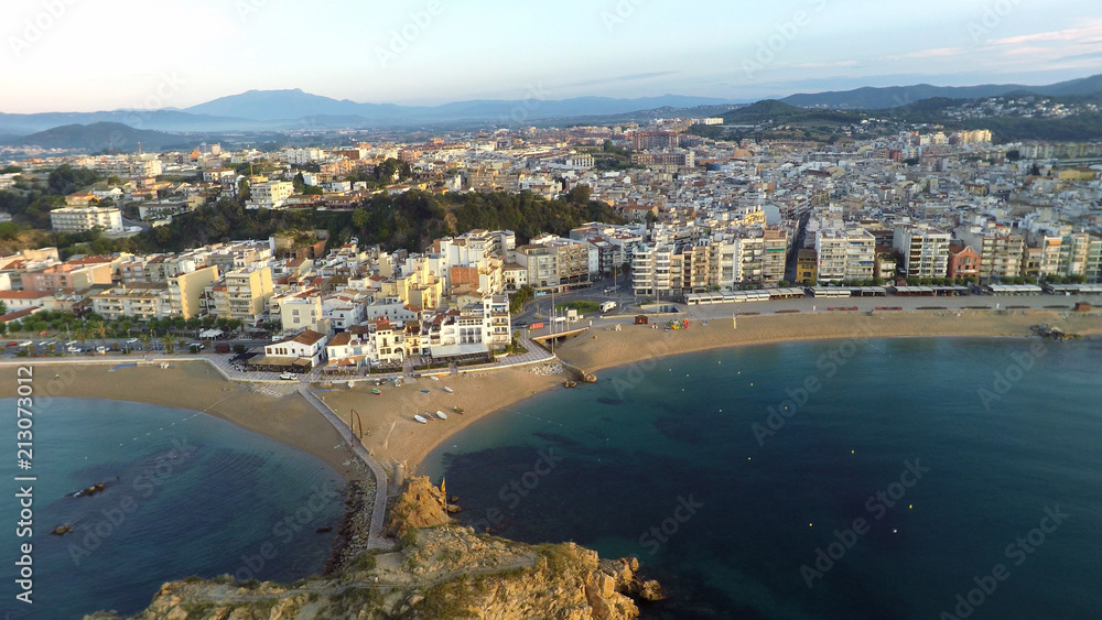 Obraz premium Aerial view of Mediterranean town, Blanes, Costa Brava, Spain