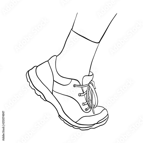 hand drawn foot shoe in sneaker and sock