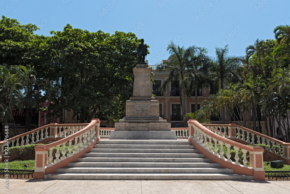 The statue of General Cepeda Peraza in the park Hidalgo, Merida, Mexico