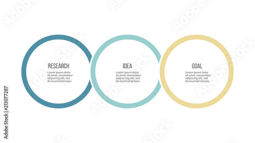 Business infographics. Timeline with 3 steps, options, circles. Vector template.