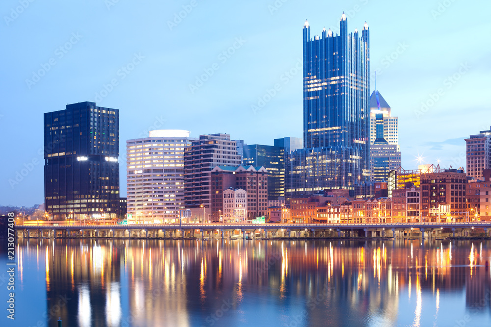 Monongahela River and downtown skyline, Pittsburgh, Pennsylvania, USA