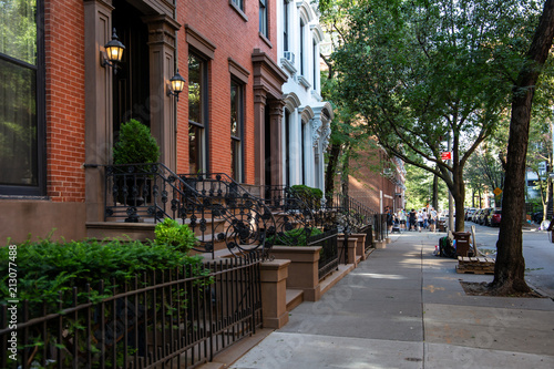 New York, City / USA - JUL 10 2018: Old Buildings of  Brooklyn Heights Neighborhood in New York City