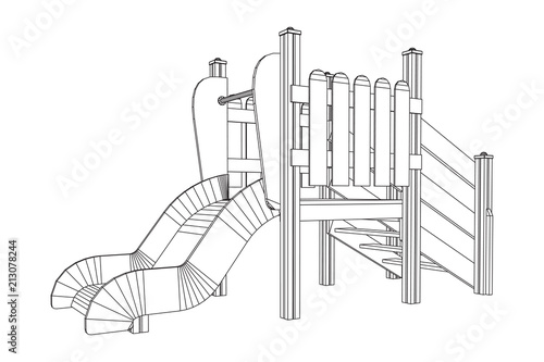 Playground slide wireframe low poly mesh construction. Vector illustration