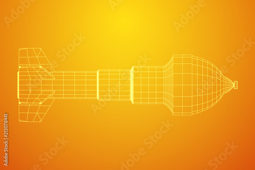 Missile, nuclear bomb or mortar mine Wireframe low poly mesh vector illustration