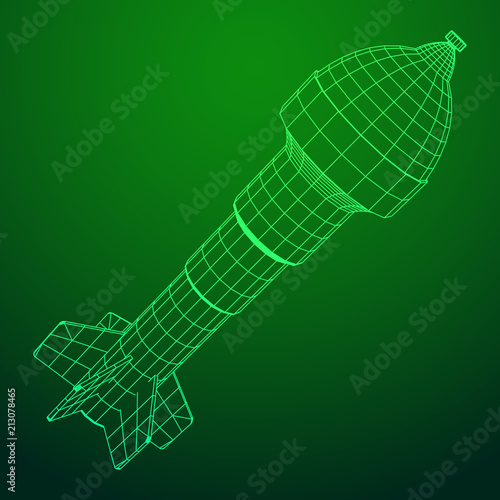 Missile, nuclear bomb or mortar mine Wireframe low poly mesh vector illustration