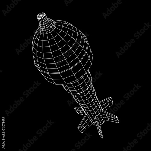 Missile, nuclear bomb or mortar mine Wireframe low poly mesh vector illustration