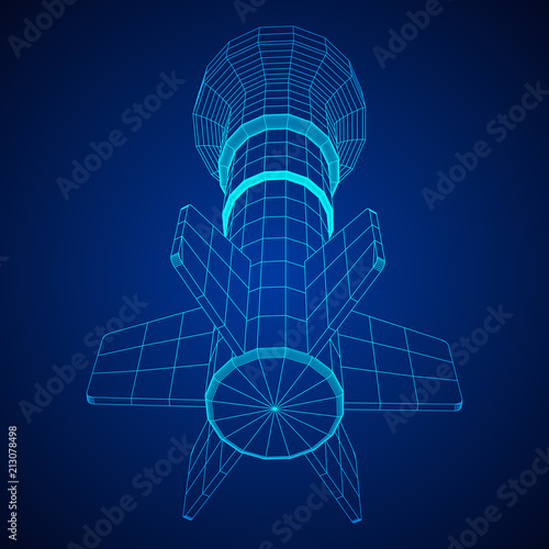 Missile, nuclear bomb or mortar mine Wireframe low poly mesh vector illustration