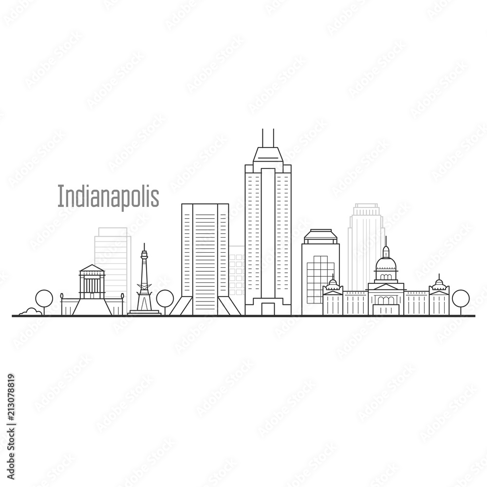 Indianapolis city skyline - downtown cityscape, towers and landmarks in liner style