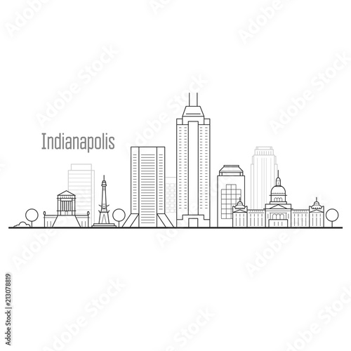 Indianapolis city skyline - downtown cityscape  towers and landmarks in liner style