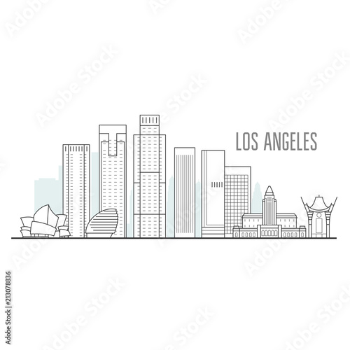 Los Angeles city skyline - downtown cityscape  towers and landmarks in liner style