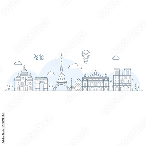 Paris city skyline - cityscape with landmarks in liner style