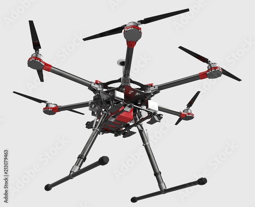 Professional drone isolated on white background. 3D rendering.