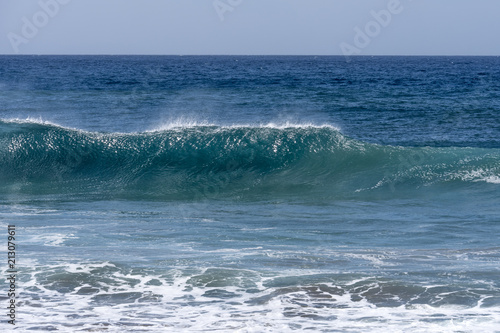 A large wave just on the point of breaking  onto beach