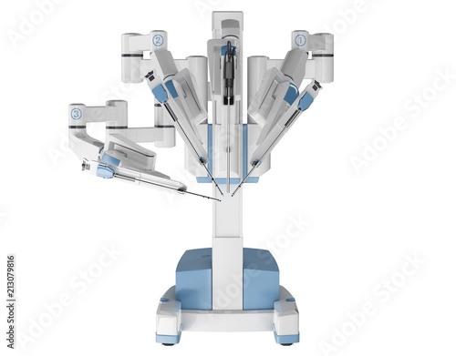 Medical robot surgery. Modern medical technologies. Robotic arm isolated on white background. 3D rendering