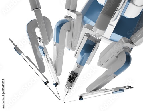 Medical robot surgery. Modern medical technologies. Robotic arm isolated on white background. 3D rendering