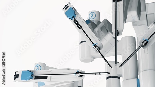 Medical robot surgery. Modern medical technologies. Robotic arm isolated on white background. 3D rendering