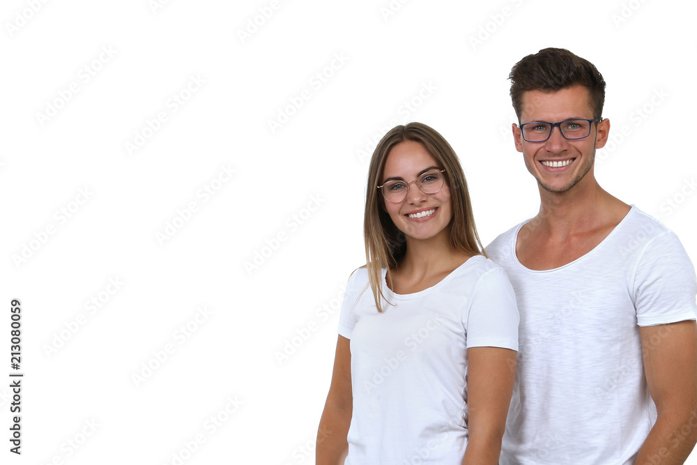 Hübsches Paar mit Brille lacht Hübsches Paar mit Brille lacht