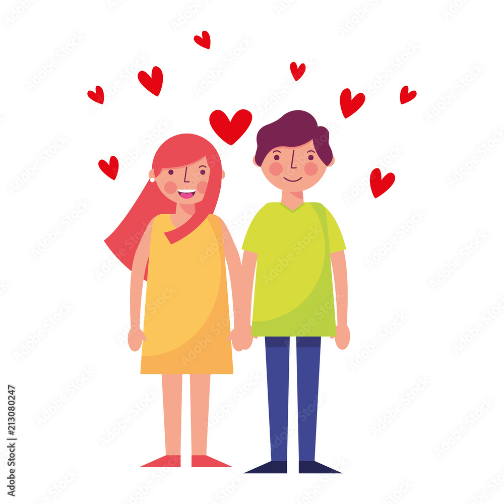 young couple together with hearts icon young couple together with hearts icon