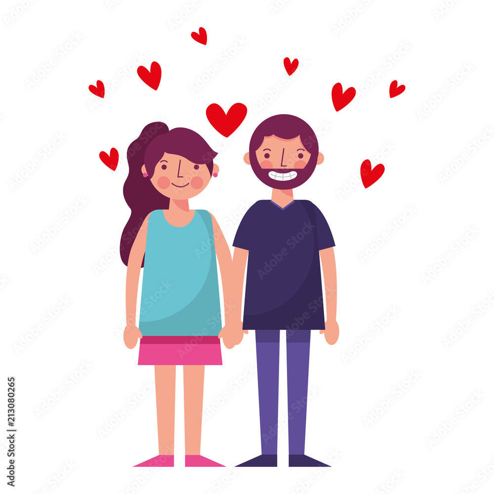 young couple together with hearts icon young couple together with hearts icon