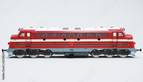 Nostaliga train. Diesel locomotive isolated on white background. 3d rendering