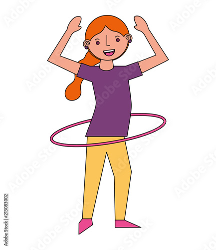 woman cartoon practicing with hula hoop