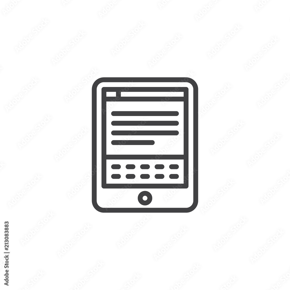E-book reader outline icon. linear style sign for mobile concept and web design. Electronic book reader tablet simple line vector icon. Symbol, logo illustration. Pixel perfect vector graphics E-book reader outline icon. linear style sign for mobile concept and web design. Electronic book reader tablet simple line vector icon. Symbol, logo illustration. Pixel perfect vector graphics