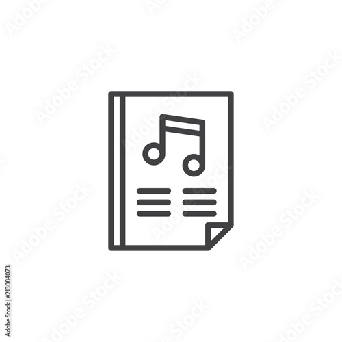 Paper with music note outline icon. linear style sign for mobile concept and web design. Song book simple line vector icon. Symbol, logo illustration. Pixel perfect vector graphics