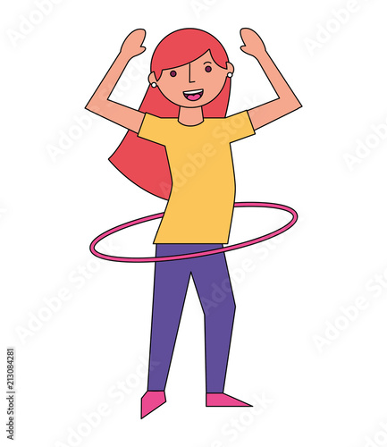 woman cartoon practicing with hula hoop