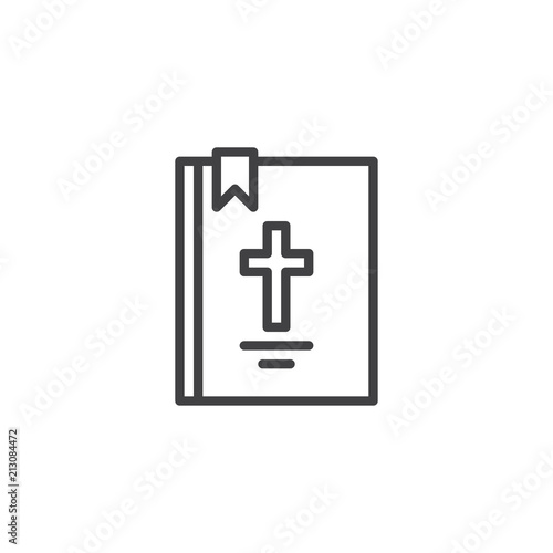 Bible book with cross outline icon. linear style sign for mobile concept and web design. Holy Bible simple line vector icon. Symbol, logo illustration. Pixel perfect vector graphics