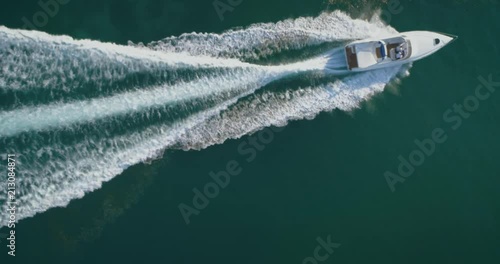 Wallpaper Mural Aerial top down view of recreational speed boat in the atlantic sea, shot in Algarve destination, Portugal. Torontodigital.ca