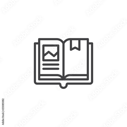 Open book with bookmark outline icon. linear style sign for mobile concept and web design. Reading simple line vector icon. Symbol, logo illustration. Pixel perfect vector graphics