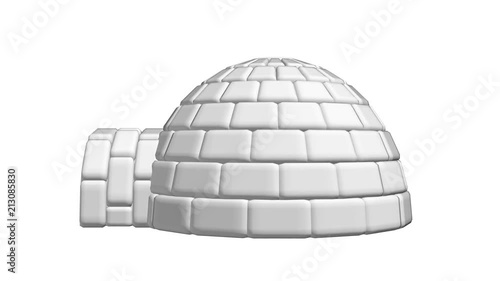 Igloo icehouse isolated on white background Available in 4K FullHD and HD video 3d render footage. Snowhouse or snowhut. Eskimo shelter built of ice photo