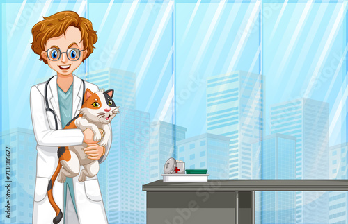 Vet and Cat at Hospital