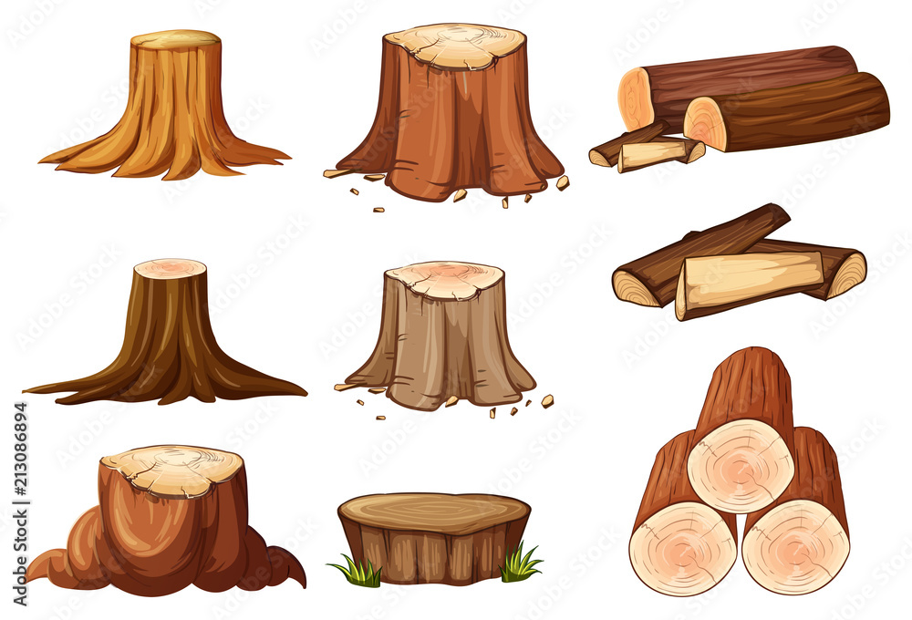 A Set of Tree Stump and Timber A Set of Tree Stump and Timber