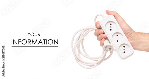 Power Extension Cable in hand pattern on a white background isolation