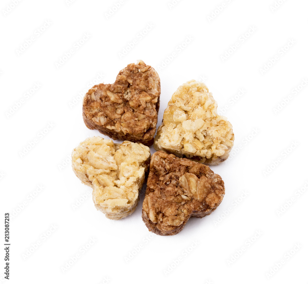 Oatmeal heart dessert isolated on white background Oatmeal heart dessert isolated on white background