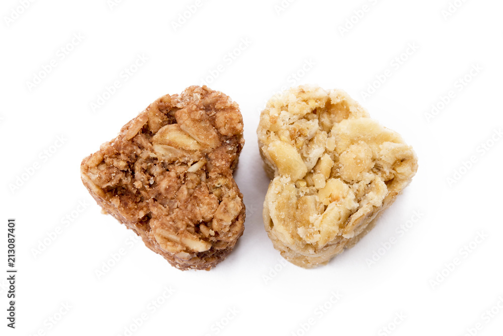 Oatmeal heart dessert isolated on white background Oatmeal heart dessert isolated on white background