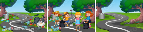 Children Help Cleaning the Road