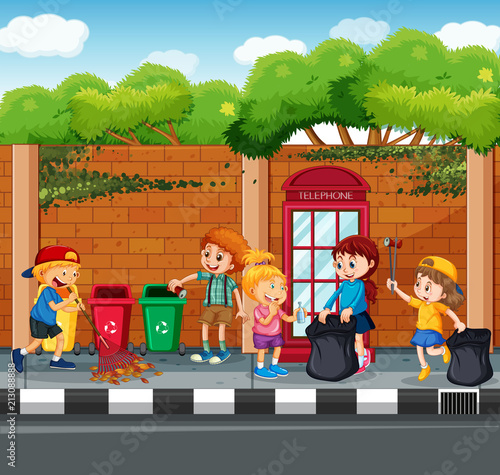 Happy Children Collecting Garbage