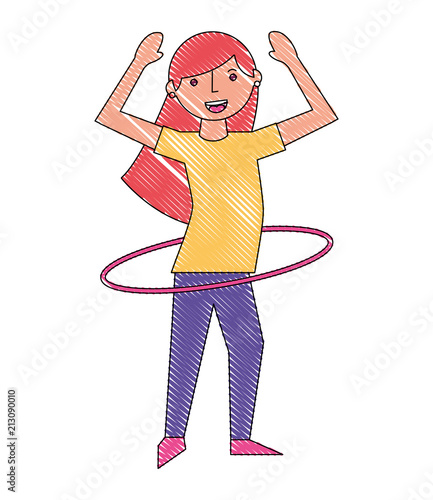woman cartoon practicing with hula hoop
