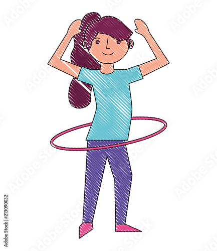woman cartoon practicing with hula hoop