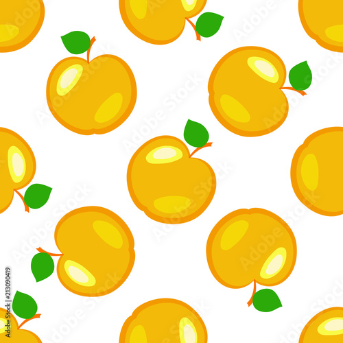 Fototapeta Naklejka Na Ścianę i Meble -  Apples. Fruits. Seamless pattern. Yellow elements, white background